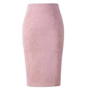 M Boutique - High Waisted Pink Suede Pencil Skirt